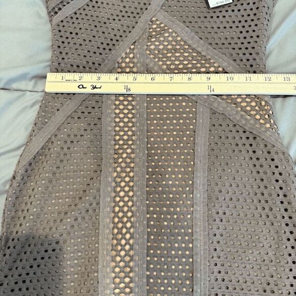 NWT BCBGMaxAzria Jaylynn Mesh Patchwork Dress Taupe Brown Bodycon Sexy Size XXS - Picture 9 of 13